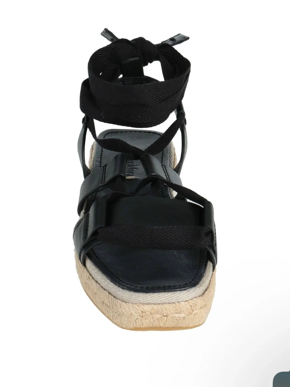 Max Mara Black Lace-Up Espadrille Wedge Sandal -